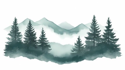 Fototapeta premium Misty autumn mountain range with colorful fall foliage, fog rolling through the valleys, creating a calm and atmospheric scene for nature imagery.