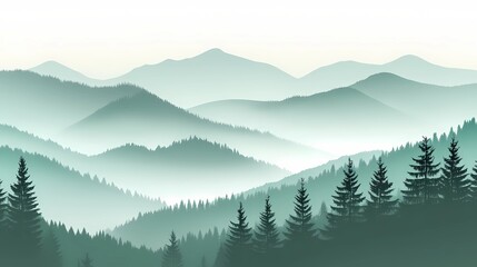 Misty autumn mountain range with colorful fall foliage, fog rolling through the valleys, creating a calm and atmospheric scene for nature imagery.