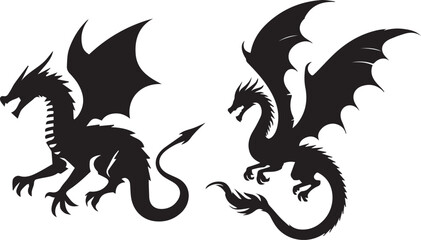  Dragon silhouette vector EPS SET