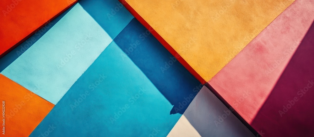 Poster abstract geometric pattern with colorful squares and rectangles, creating a modern and vibrant desig