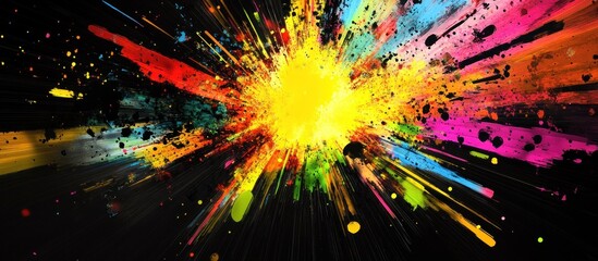 Abstract colorful explosion of paint on a black background.