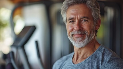 Fototapeta premium Middle-Aged Man Smiling at Fitness Center