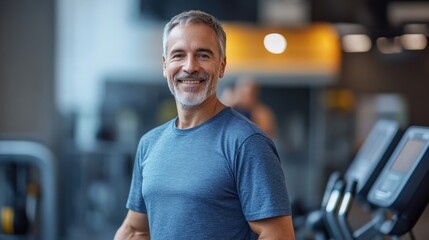 Fototapeta premium Middle-Aged Man Smiling at Fitness Center