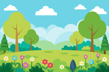 Obraz premium Blank meadow flower landscape scene with many trees
