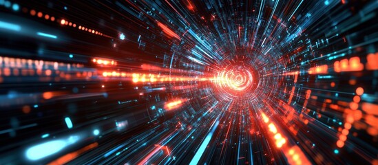 Fototapeta premium Abstract digital tunnel with red and blue light streaks, glowing and futuristic.