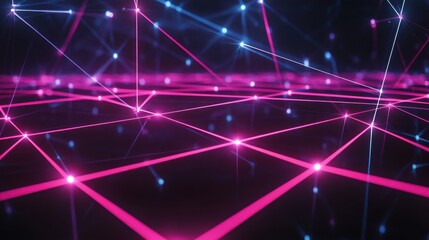 Fototapeta premium A web of intersecting neon lines and nodes against a dark background, futuristic and vibrant, Neon style
