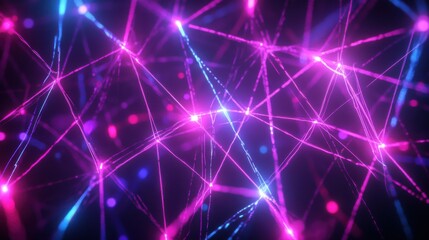 Fototapeta premium A web of intersecting neon lines and nodes against a dark background, futuristic and vibrant, Neon style