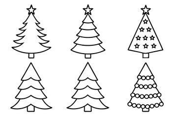 Obraz premium Christmas tree set, Christmas tree line art vector