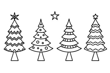 Christmas tree set, Christmas tree line art vector