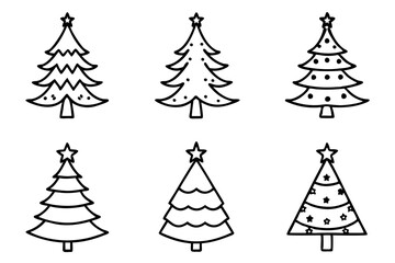 Christmas tree set, Christmas tree line art vector