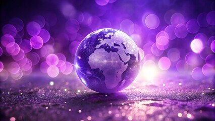 Reflected purple earth with glowing light on blur bokeh background in purple hue