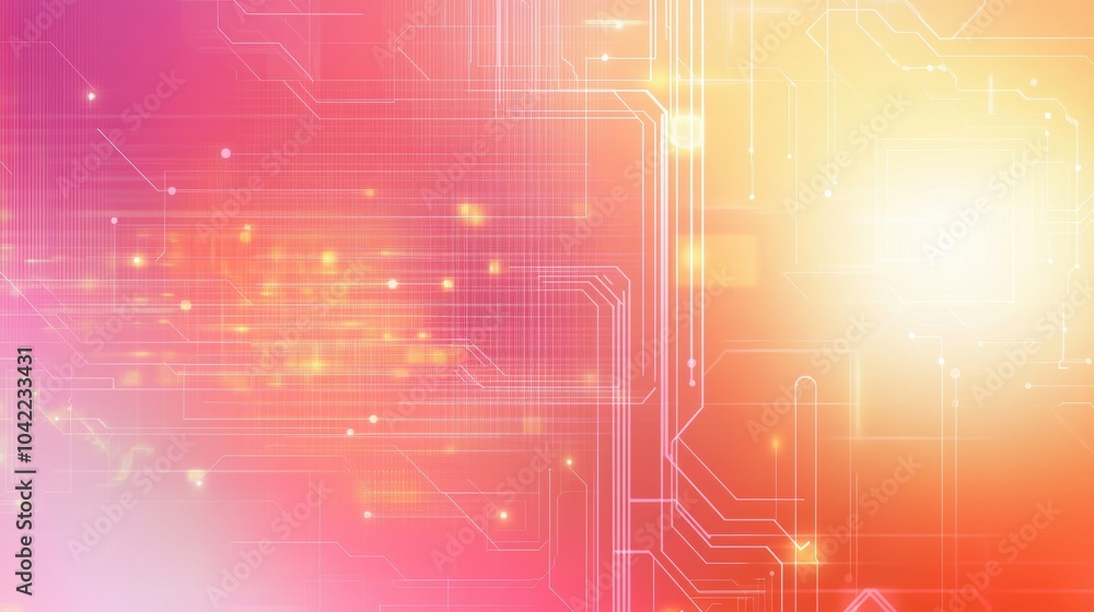 Poster abstract technology background with orange and pink light patterns.