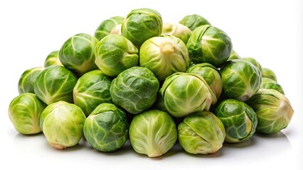 Fototapeta premium Reflected raw Brussel sprouts isolated on white background