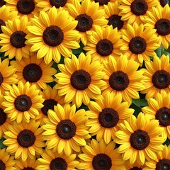 Vibrant sunflowers fill the frame with golden petals and brown centers creating a sunny backdrop