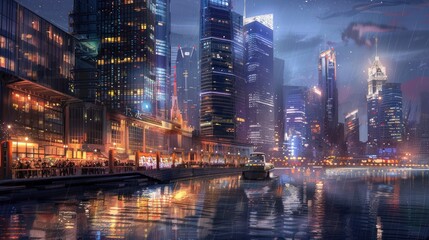 Fototapeta premium Night Cityscape with Rain