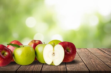 Fresh sweet ripe red apples on table in farming.