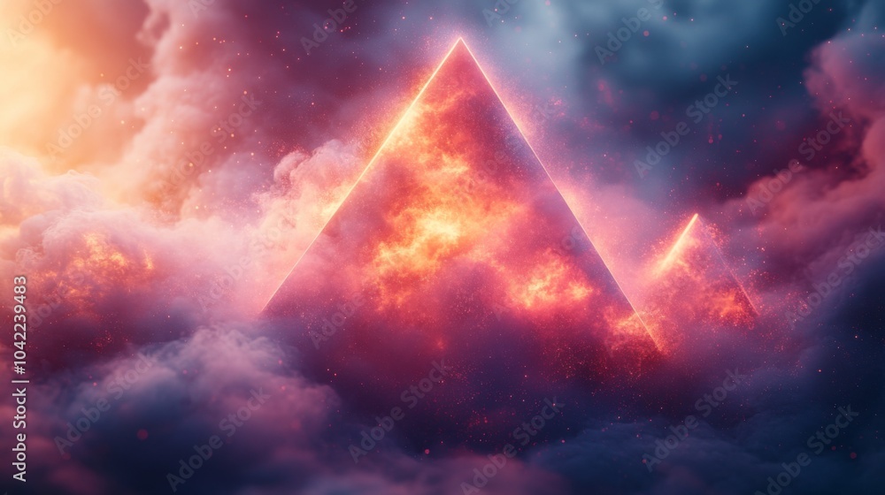 Aufkleber majestic pyramids rise from swirling clouds during twilight, casting a spellbinding glow of orange a