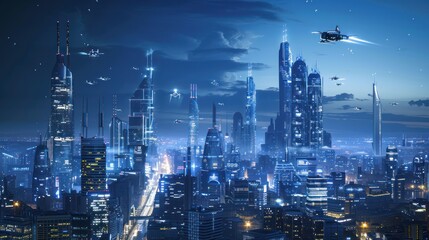 Fototapeta premium Futuristic Cityscape at Night