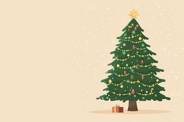 Decorated Christmas tree with gifts on beige