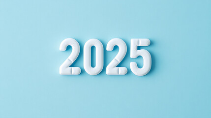 2025 bold numbers on pastel blue background for new year celebration design