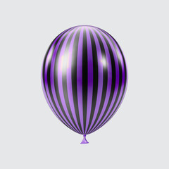 3D Black Purple balloon. Realistic glossy balloons. Strip pattern.