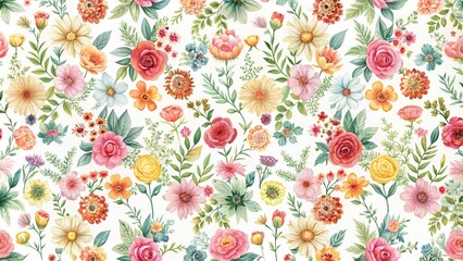 Reflected seamless pattern with flowers on white background