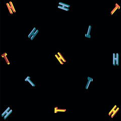 letter pattern h letter t with shadows in 3d shapes, in neon colors for textures and school or math design fashion textures