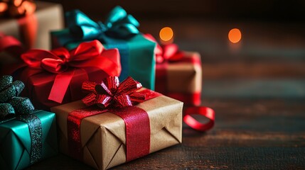 Beautifully wrapped holiday gifts with bows