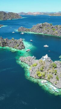 Ariel Drone Shot of Philippines Coron Island. Tropical Coral Reef, Blue Sea