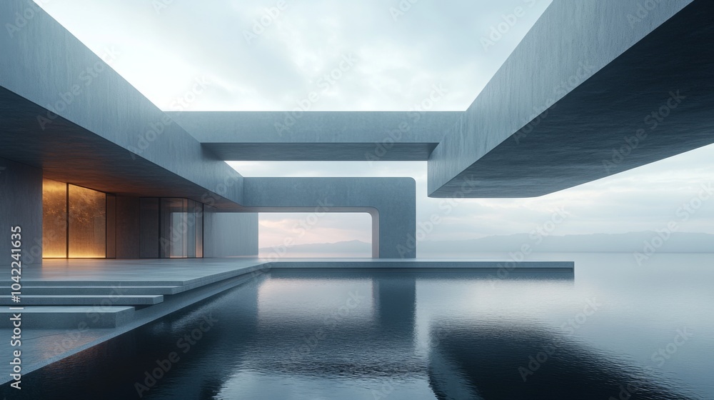 Poster a sleek, modern architectural design features bold geometric lines and large openings set against a 