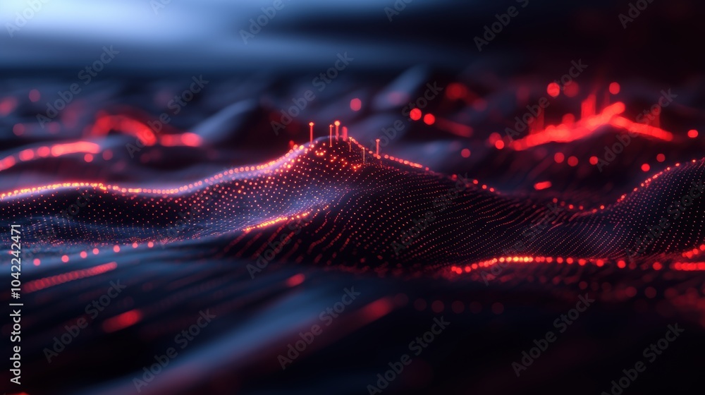 Poster abstract digital landscape with red lights. futuristic data visualization concept for design and tec
