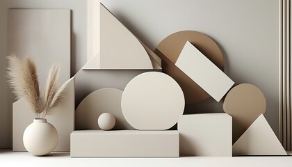 Sleek Minimalist Design with Abstract Geometric Shapes in Neutral Tones
