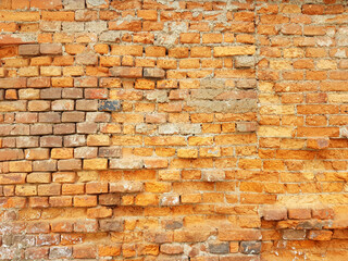 Damaged red brick wall texture background.
