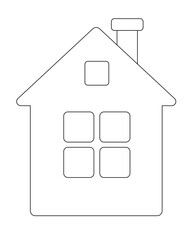 House - vector linear picture for coloring. Small house with windows and smoke - coloring - element for a pictogram or logo. Outline.