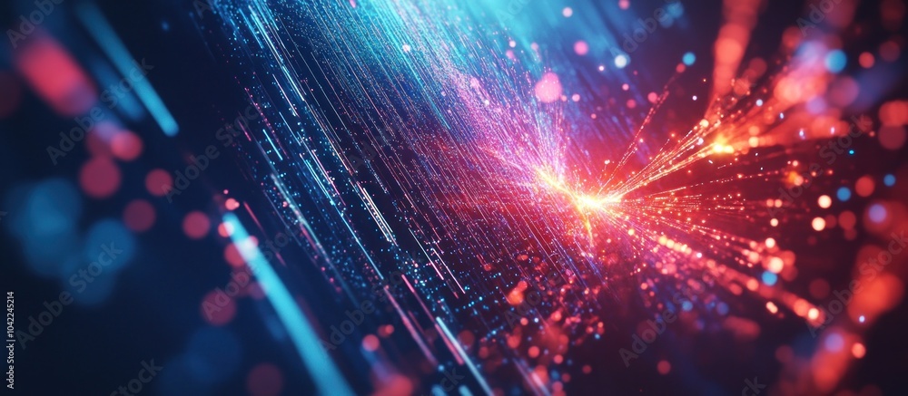 Poster abstract background with glowing lines and particles.