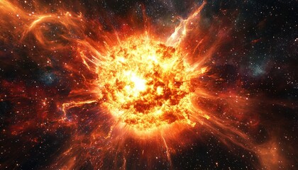 Detailed view a supernova with exploding stars, shockwaves, and expanding gases