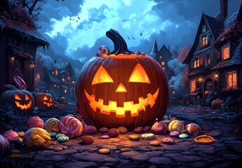 Charming Pumpkin with a Whimsical Carved Face.

