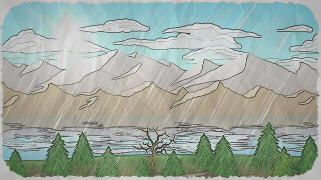 Hand Drawn Sketched Nature Day Scene Animated Illustration