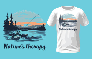 Fishing, Nature's therapy, fishing T-shirt design, 