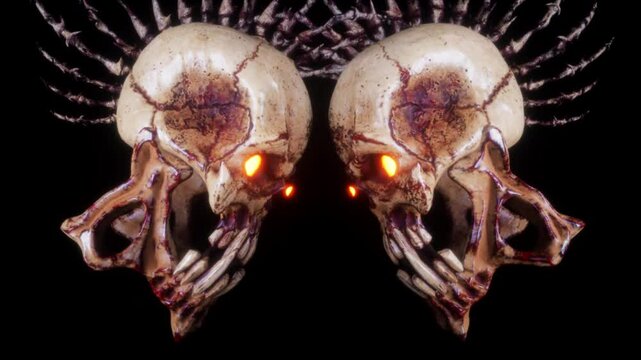 Punk Skeleton VJ Loop &ndash; stylized punk rock skeleton with spiky bones on the head and punkish outfit moving on the beat in seamless loop. Use it in your next VJ thematic sets, metal and gothic festival