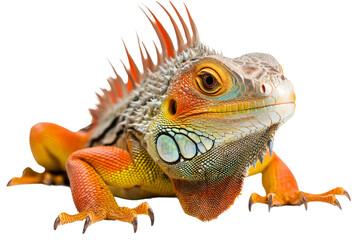 Fototapeta premium Vibrant iguana showcasing its colorful scales and distinctive features against,Isolated on transparent background