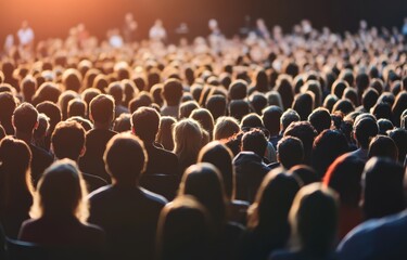 Obraz premium a large crowd at an outdoor concert, viewed from the back with a dark background Generative AI