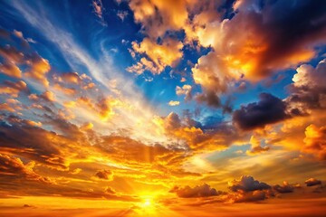 Naklejka premium Reflected sunset sky clouds vertical in the evening on summer season with orange yellow sunlight on blue sky background