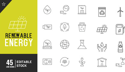 Renewable energy Editable line icon set. Thin modern style vector illustration. 