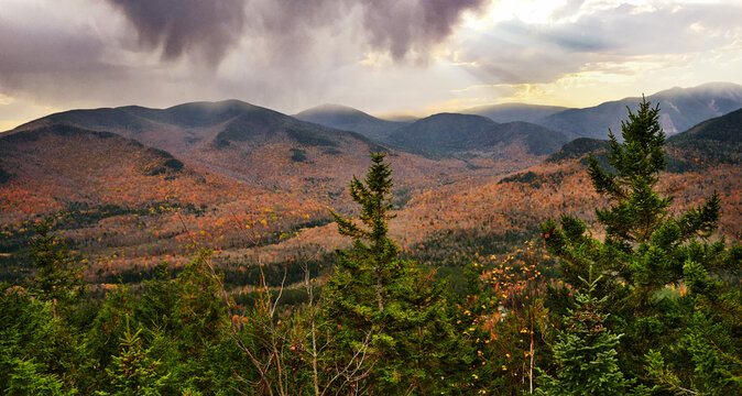 View from the top of Mt. Jo in Autumn in the Adirondacks high peak region, New York State, United States