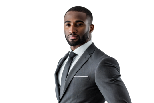Confident businessman in formal suit posing against,Isolated on transparent background