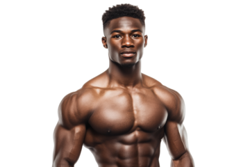 Confident male model showcasing muscular physique against,Isolated on transparent background