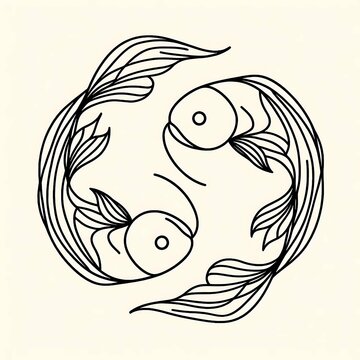 recommend clip art: Elegant minimalist line art of two koi fish forming a yin-yang shape, representing balance, harmony, and natural flow in a circular design.
                    