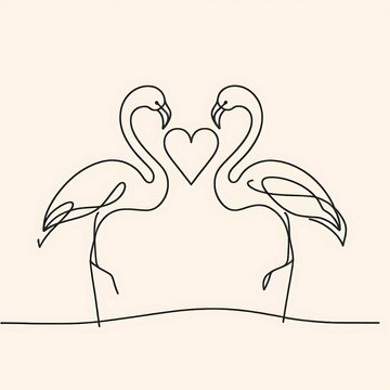 recommend clip art: Two flamingos with heart between them, black and white line art, minimalist hand-drawn illustration, love and nature concept.
                    