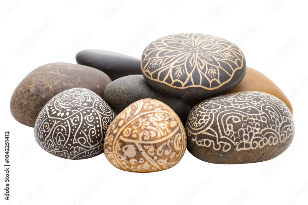 Poster decorative stones with intricate designs,,isolated on transparent background